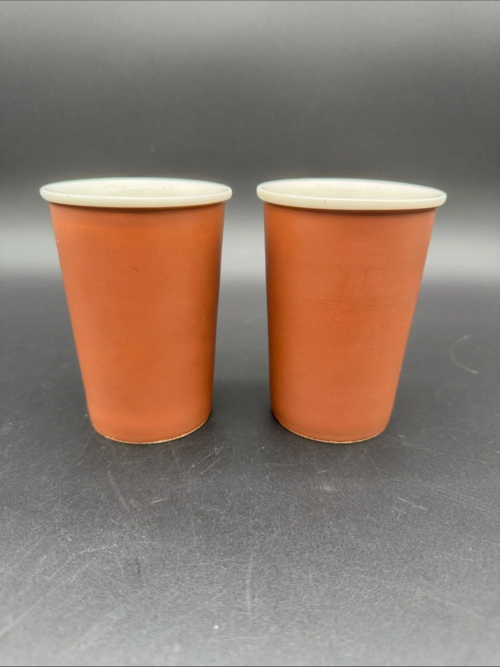 Crate & Barrel Two-Tone Brown and Cream Ceramic Mug Tumbler AIA Selection